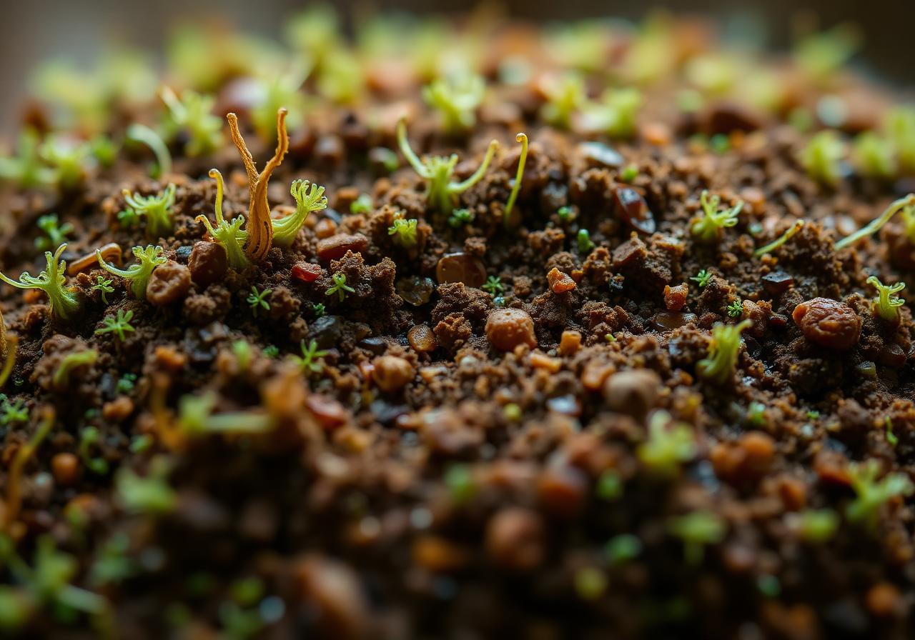 Microscopic view of soil microbial life